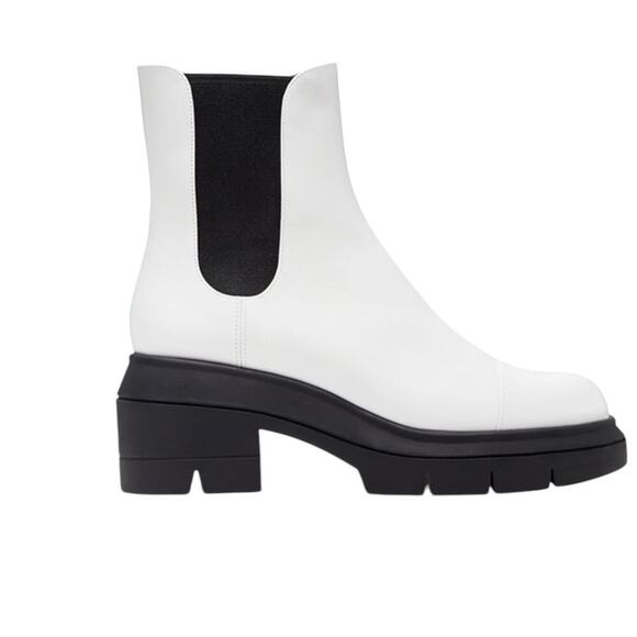 Stuart Weitzman Norah Chelsea Bootie White Size 8.5 C  Leather Platform Lug Sole - Picture 1 of 16